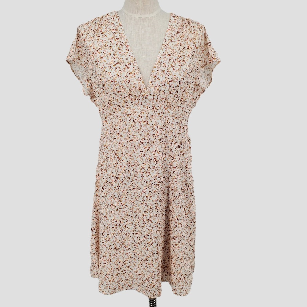 OUTERKNOWN Floral Print V Neck Short Sleeve‎ Mini Dress Lightweight Womens S